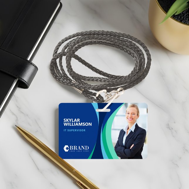 Company ID & Logo Colourful Blue Flowing Design ID Badge (Company ID & Logo Colorful Blue Flowing Design Badge)