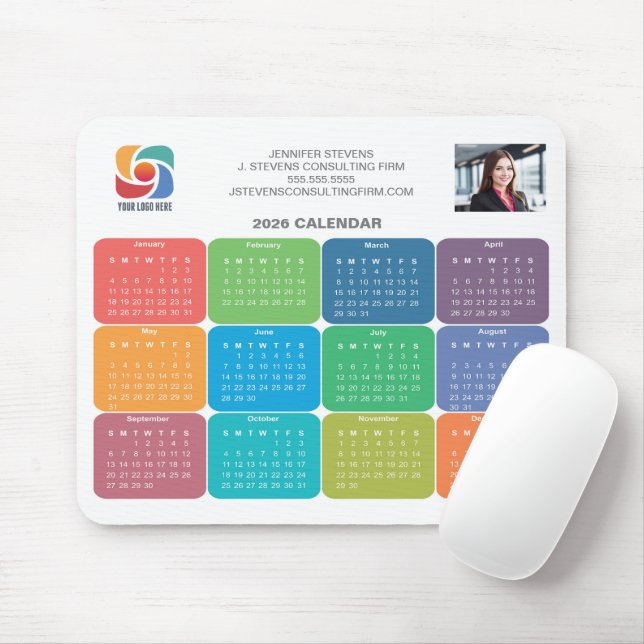 Company Logo 2026 Business Colourful Calendar Mouse Mat (With Mouse)