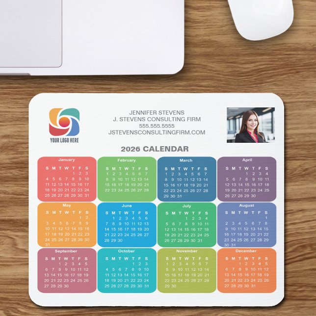Company Logo 2026 Business Colourful Calendar Mouse Mat (Creator Uploaded)