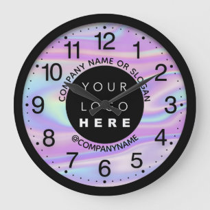Company Logo Abstract Pink Holograph Name Slogan Large Clock