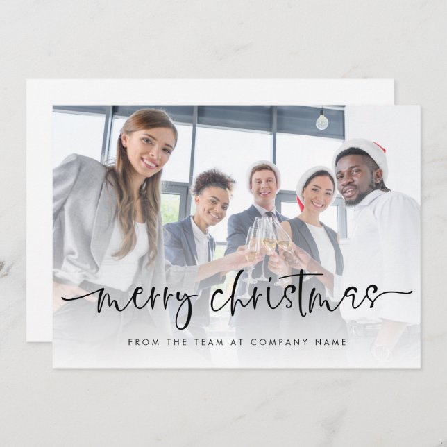 Company Logo Add Photo Merry Christmas Script Flat Holiday Card (Front/Back)