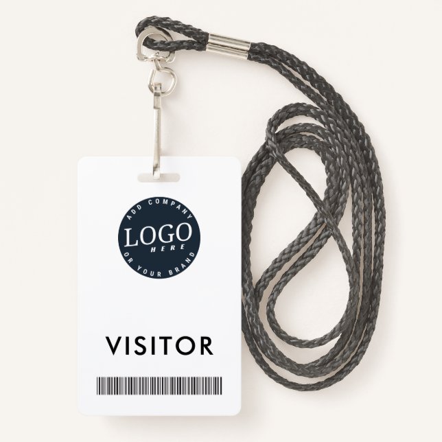 Company Logo and Business Barcode Visitor ID ID Badge (Front with Lanyard)