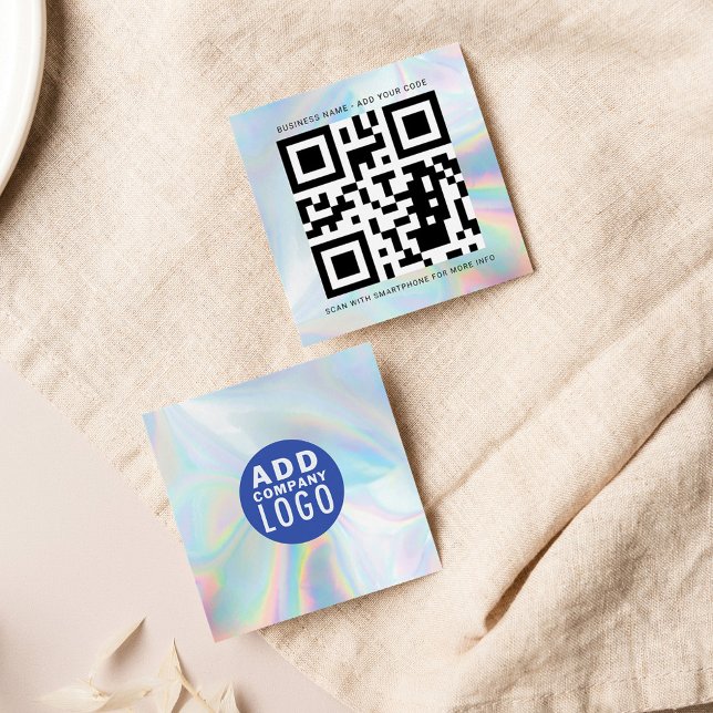 Company Logo and QR Code DIY Holographic Square Business Card (Creator Uploaded)