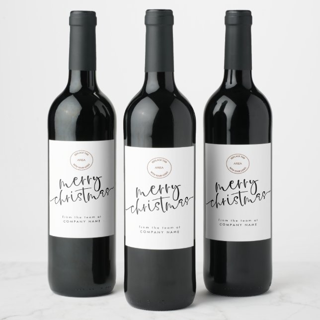 Company Logo Any Colour Merry Christmas Wine Label (Bottles)