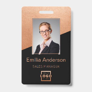 Company Logo Bar Code Employee Photo Rose Gold ID Badge