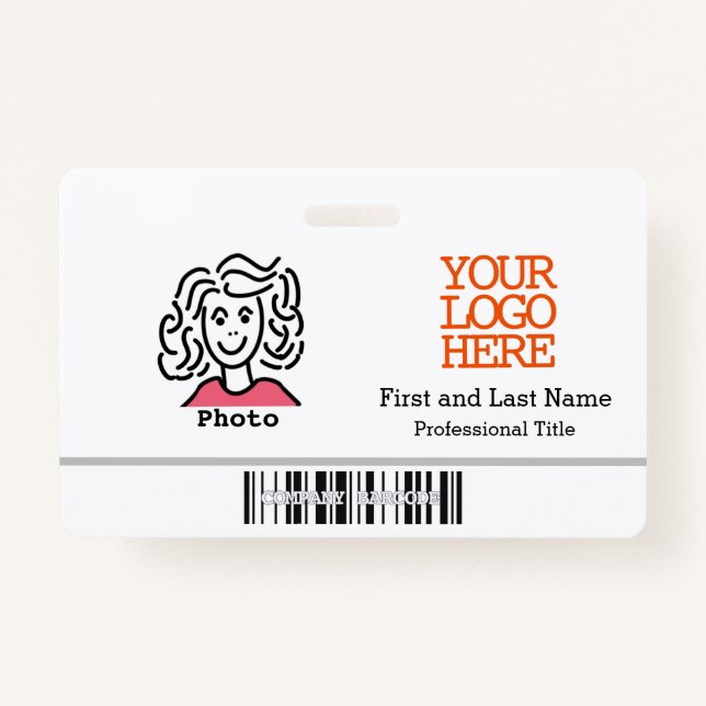 Company Logo Barcode Employee Photo ID Badge (Front)