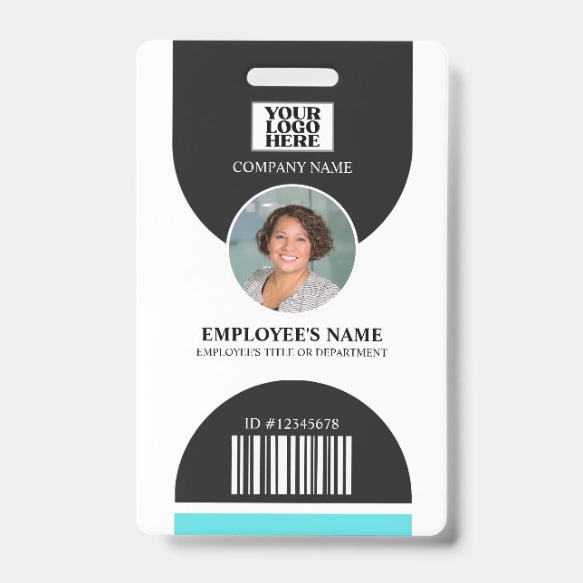 Company Logo Barcode Employee Photo ID Badge (Front)