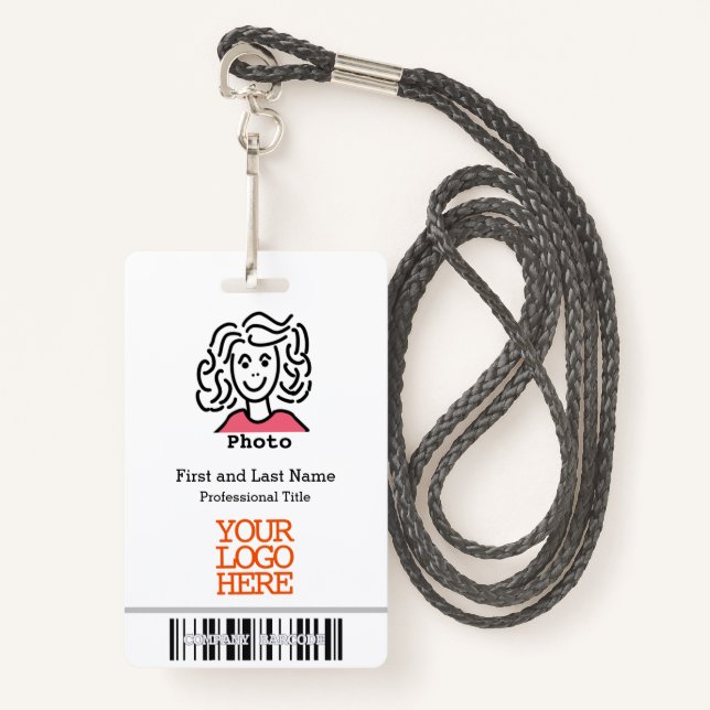 Company Logo Barcode Employee Photo ID Badge (Front with Lanyard)