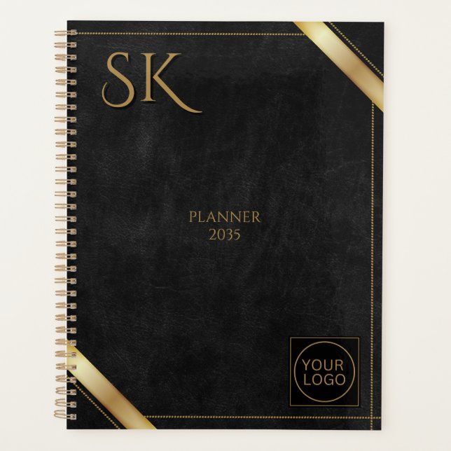 Company Logo Black and Gold Luxury  Planner (Front)