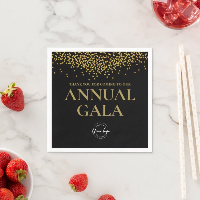 Company Logo Black Gold Confetti Annual Gala  Napkin (Insitu)