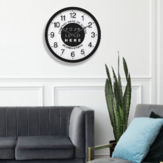 Company Logo Black White Silver Name Slogan Large Clock