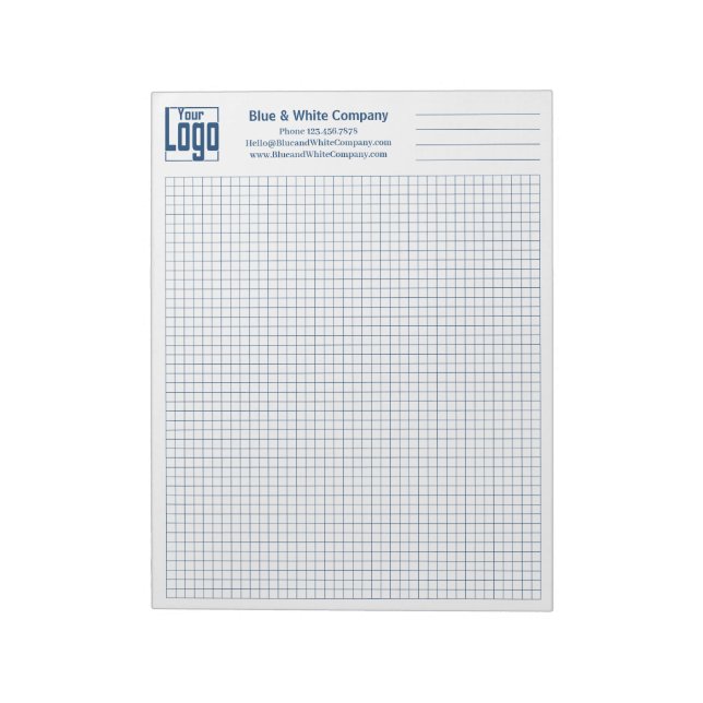 Company Logo Blue Grid Graph Notepad (Rotated)