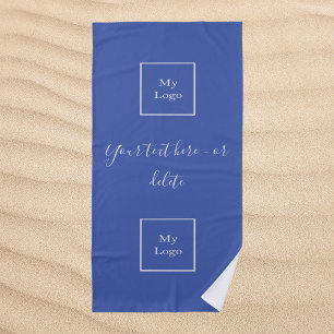Company logo blue white text business beach towel