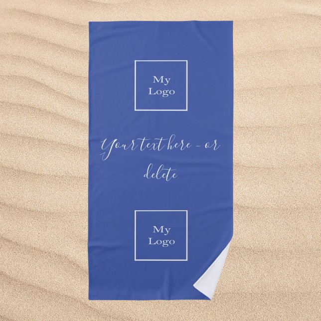 Company logo blue white text business beach towel (Creator Uploaded)