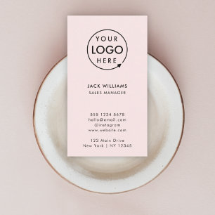 Company Logo Blush Pink Modern Vertical Stylish Business Card