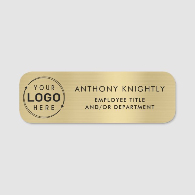 Company Logo Brass Faux Metallic Plastic Name Tag (Front)