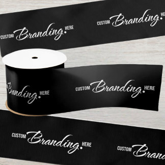 Company Logo Business Branded Black Gift Wrapping  Satin Ribbon