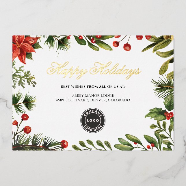 Company Logo Business Christmas Gold Foil Holiday Card (Front)