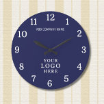 Company Logo Business Name Corporate Branded Navy Large Clock<br><div class="desc">Wall Clocks with company logo make unique corporate promotional gifts. Personalise with your business name and logo. The logo clocks also make great gifts of appreciation for employees.</div>