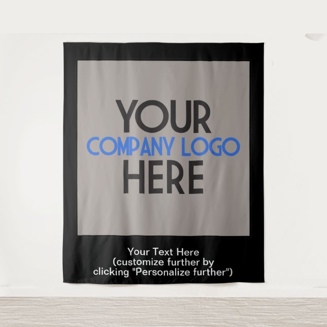 Company Logo Business Trade Show Black Backdrop Tapestry (Front)