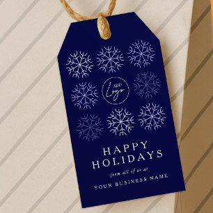 Company Logo Christmas Snowflake Navy Corporate Gift Tags