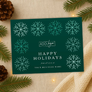 Company Logo Christmas Snowflakes Green Corporate Holiday Postcard