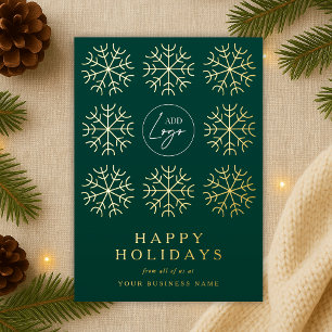 Company Logo Christmas Snowflakes Green & Gold Foil Holiday Card