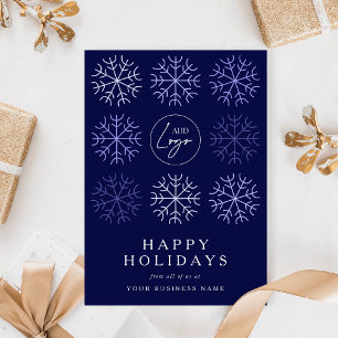 Company Logo Christmas Snowflakes Navy Corporate Holiday Card