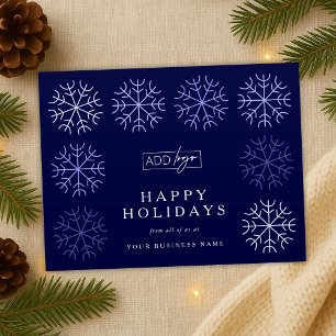 Company Logo Christmas Snowflakes Navy Corporate Holiday Postcard