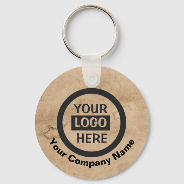 Company Logo & Company Name | Brown Background on  Key Ring (Front)