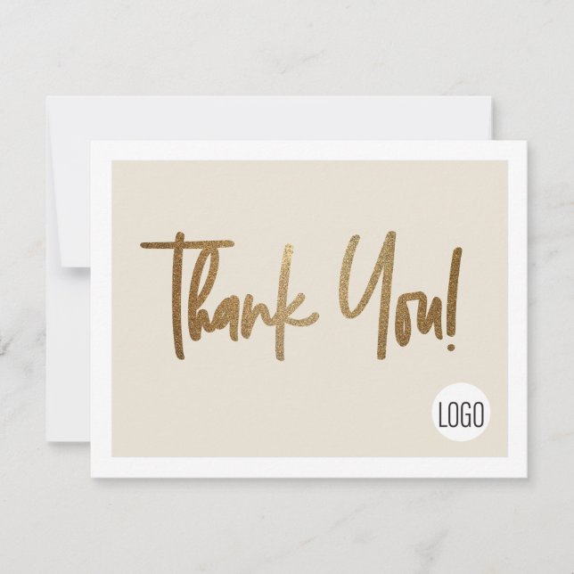 Company Logo Cream Faux Gold Custom Social Thank You Card (Front)