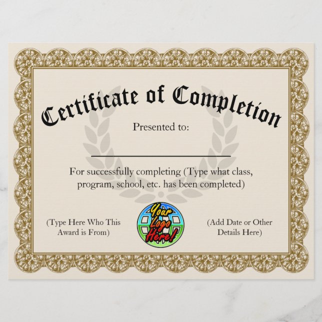 Company Logo Custom Certificate of Completion (Front)