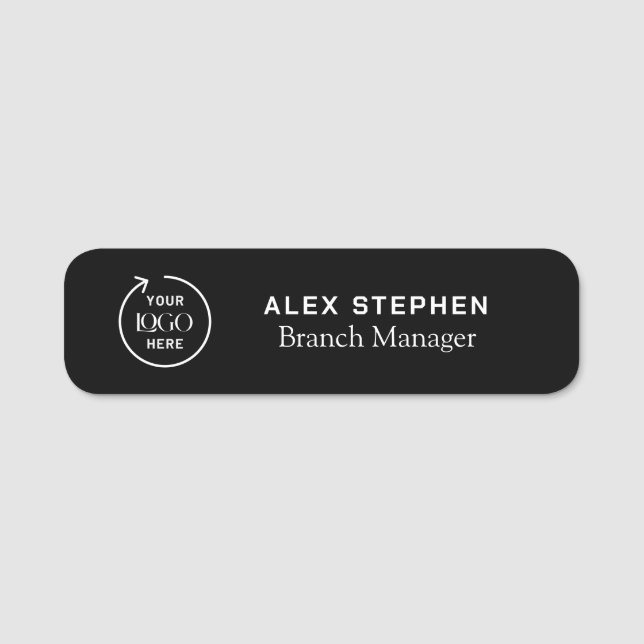 Company Logo | Custom Employee Staff Black Name Tag (Front)