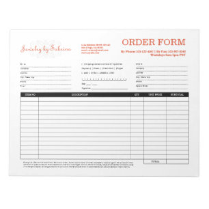 Company logo custom jewellery business order form notepad
