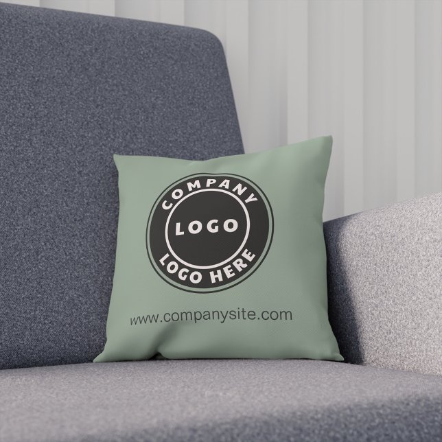 Company Logo DIY Business Swag Showroom Sage Green Cushion (Business Logo Elegant Red Throw Pillow)