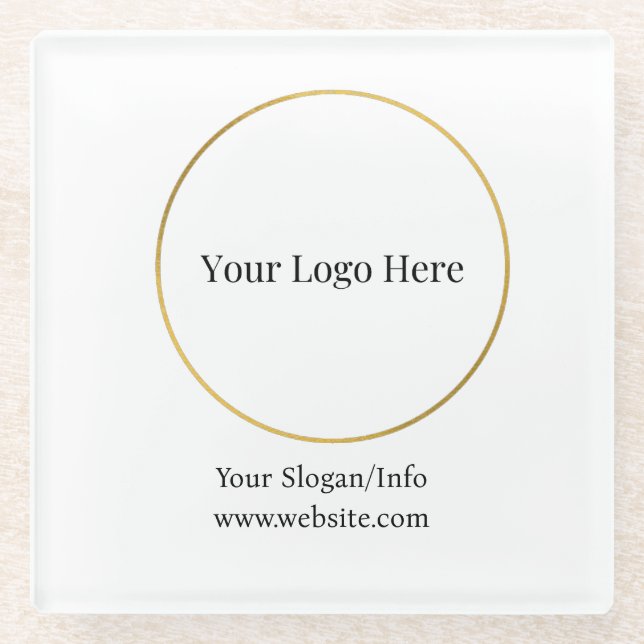 Company Logo Elegant Branded Business Template Glass Coaster (Front)