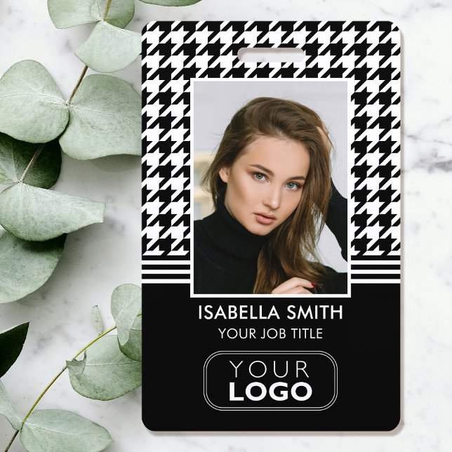 Company Logo Employee ID QR Houndstooth Black Badge (Creator Uploaded)