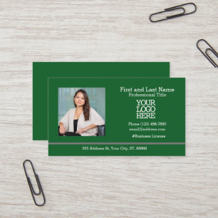 Company Logo Employee Photo Dark Green Business Card
