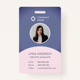 Company Logo Employee Photo ID Blue And Blush ID Badge