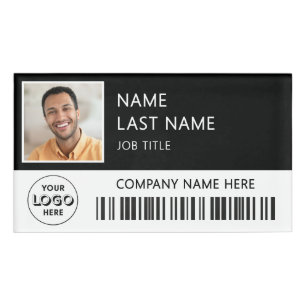 Company Logo Employee Photo Magnetic Black Name Tag