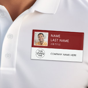 Company Logo Employee Photo Magnetic Burgundy Name Tag