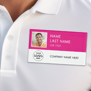 Company Logo Employee Photo Magnetic Hot Pink Name Tag