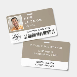 Company Logo Employee Photo Tan ID  Badge