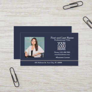 Company Logo Employee Photo True Navy Blue Business Card