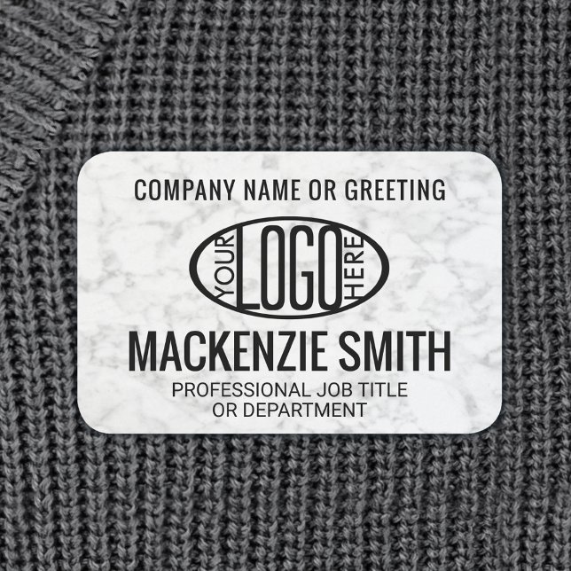 Company Logo Faux Marble Professional Employee Name Tag (Creator Uploaded)