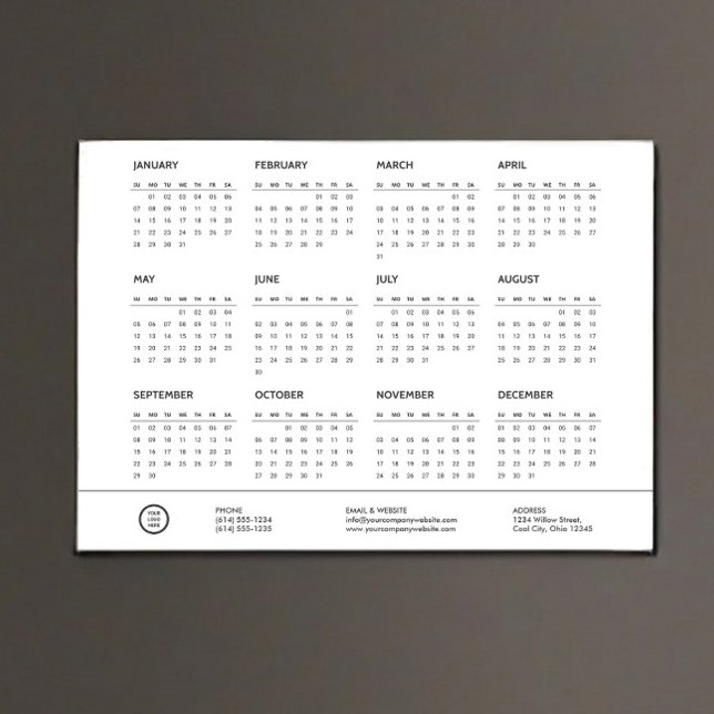 Company Logo Full Year Mini Magnetic 2024 Calendar (Magnetic calender on fridge close-up)