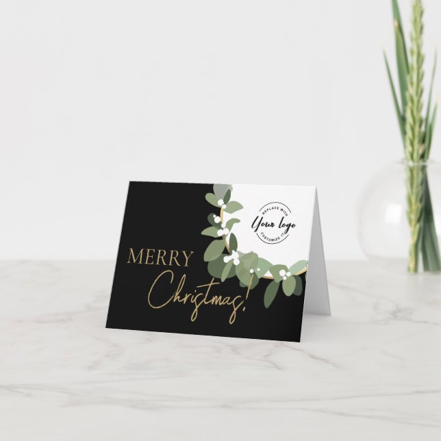 Company Logo Gold black Custom Merry Christmas  Holiday Card (Front)
