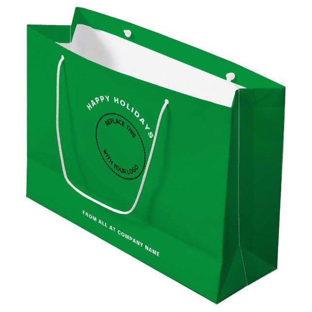 Company Logo Green Merry Christmas Large Gift Bag (Front Angled)