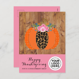 Company Logo Happy Thanksgiving Pumpkin Holiday Postcard