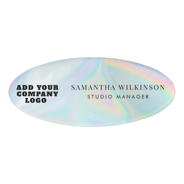 Company Logo Holographic Business Employee Name Tag (Front)